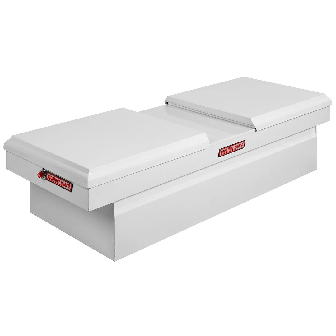 115-3-01 – WEATHERGUARD Tool Box, Crossover Gull Wing Dual Lid Powder Coated White Steel 27-1/2 Inch Length x 71-1/2 ...